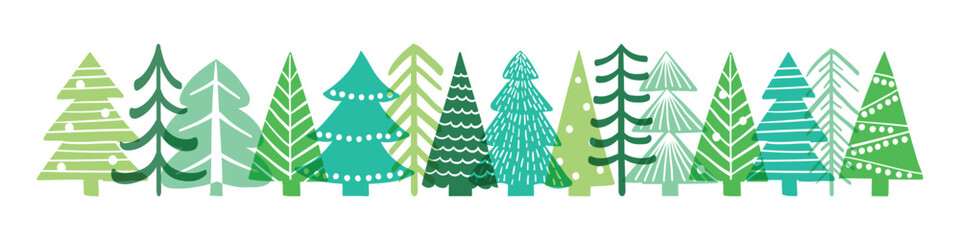 Cute Christmas tree banner. Abstract hand drawn decoration. Vector illustration