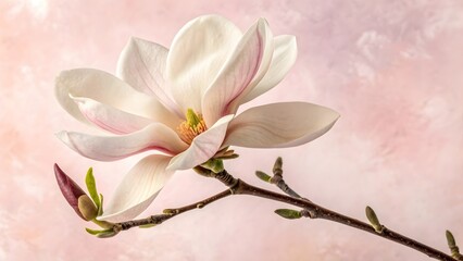 Magnolia Flower on Pink Backdrop, Elegant Floral Art