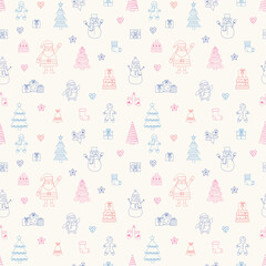 Cute Christmas pattern with colourful decorations. Wallpaper concept. Vector illustration