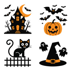 Cute Spooky Halloween Icons and Elements Vector Pack