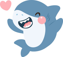 Cute Cartoon Shark With Heart Illustration animal