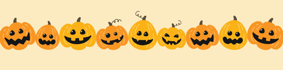 Banner with cute pumpkin lanterns. Halloween design. Vector illustration