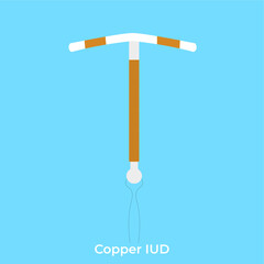 Copper IUD, non-hormonal intrauterine contraceptive for long-term pregnancy prevention, flat art design style.
