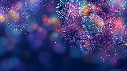 Fototapeta premium Spectacular colorful fireworks exploding in a dark night sky vibrant celebration
