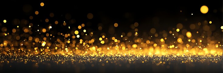 Abstract golden bokeh lights shimmering dramatically against a dark background
