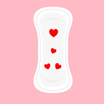 Sanitary pad with red heart icon, representing menstrual care and feminine comfort, flat art design style.
