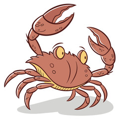 Fototapeta premium Cartoon Brown Crab with Raised Claws and Wide Yellow Eyes illustration animal