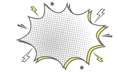 Dynamic pop art speech bubble graphic with halftone pattern, stylized lightning bolts, and stars, perfect for announcements, alerts, or striking visual emphasis