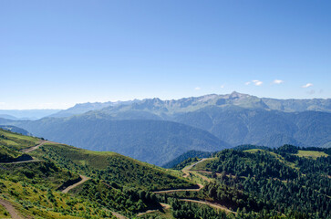 The beautiful summer mountain view of Krasnaya Polyana resort Sochi Russia