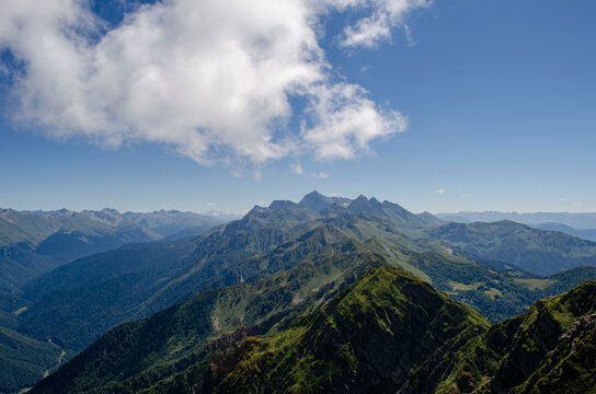 The beautiful summer mountain view of the Krasnaya Polyana resort Sochi Russia
