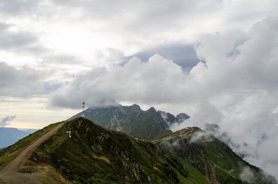 The beautiful summer mountain view of the Krasnaya Polyana resort Sochi Russia