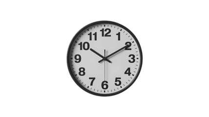 3D render of wall clock with minimalist black frame on transparent background 