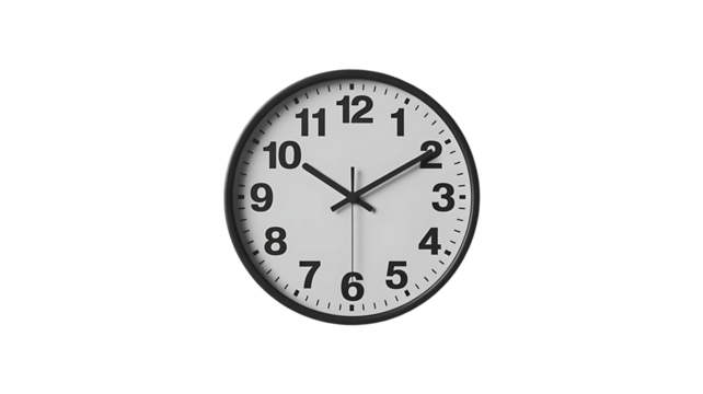 3D render of wall clock with minimalist black frame on transparent background 