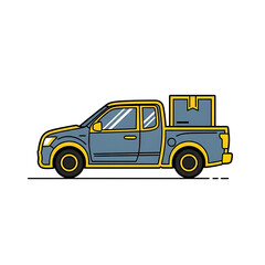 Obraz premium Illustration of a blue pickup truck with a box in the bed for delivery and transport use on transparent background