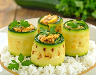 Delicious Zucchini Rolls with Rice.
