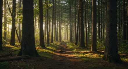 Obraz premium Forest path sunlight