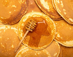 Delicious Stack of Pancakes with Honey Drizzle.