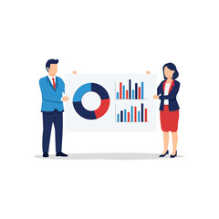 business,meeting,analysis flat vector illustration of two people discussing business analysis and data reports
