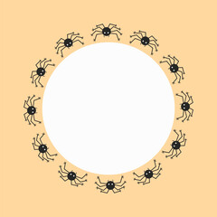 A simple vector frame with little spiders on a beige background. Halloween border suitable for spooky autumn advertising, sale banners, and others