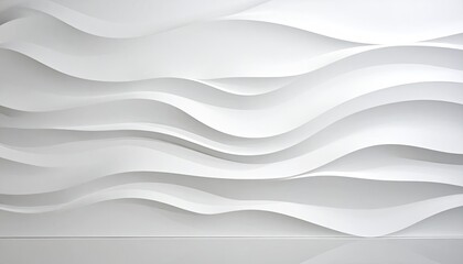 Obraz premium A wall featuring a repeating pattern of undulating, layered, white, three-dimensional waves, creating a textured, flowing, minimalist design