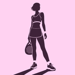 Padel Tennis. Silhouette of a female paddle tennis player.  Padel. Pop Tennis. 
