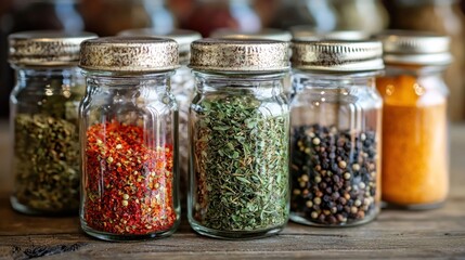 Spice jars close up