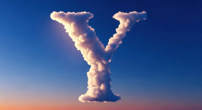 Letter Y Made of Clouds in Gradient Sky at Sunset Dreamy Visual