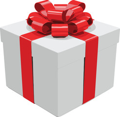Gift box illustration, red ribbon artwork, festive present design, holiday celebration concept, birthday gift drawing, elegant bow graphic, special occasion symbol, decorative package art