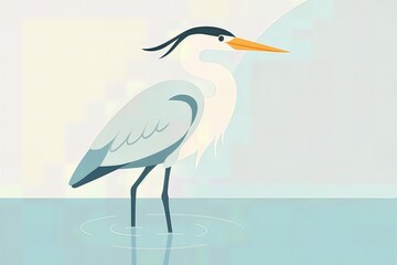 Fototapeta premium Minimal Heron Standing in Shallow Water Illustration
