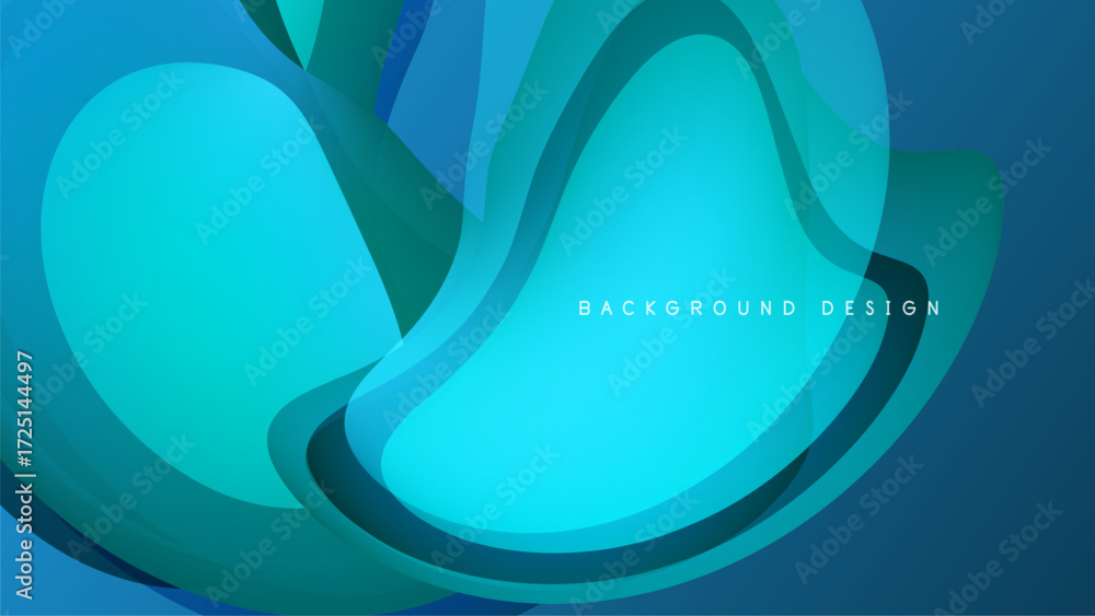 Poster abstract flowing shapes, vibrant blues, dark background. modern design element, smooth gradients cre
