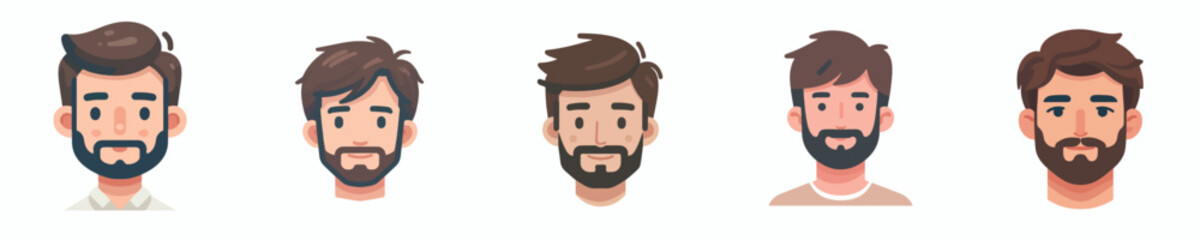 Vector Avatar of a man's face with thin hair and a thick beard, medium skin tone, friendly expression