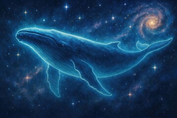 Cosmic Whale Gliding Through Starry Galactic Night