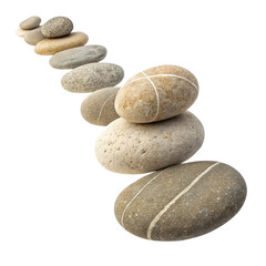 Isolated transparent PNG of perfectly balanced zen stones in an ascending stack, symbolizing tranquility, stability, and peaceful progression