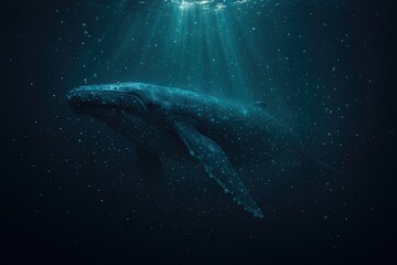 Solitary Blue Whale Drifting in Ocean Depths