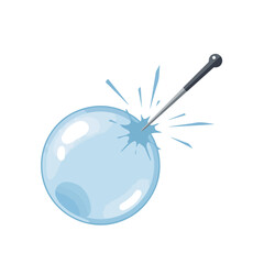 Blue bubble popping after being poked by a pin