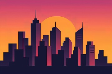 Minimal City Skyline Silhouette at Sunset