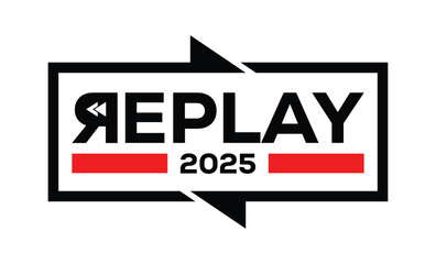 Minimalist 2025 logo design with bold black numerals above a red bar. White text 
