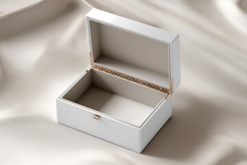 Elegant White Jewelry Box with Open Lid on Soft Fabric Background