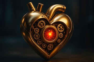 Steampunk Mechanical Heart with Glowing Core