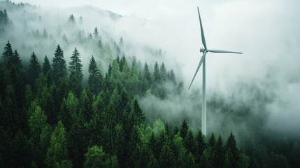 Wind turbine misty forest