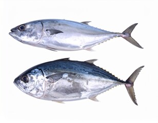Fototapeta premium Fresh Tuna Fish with Silver Skin Isolated on White Background for Seafood Object and Ocean Cuisine Concept