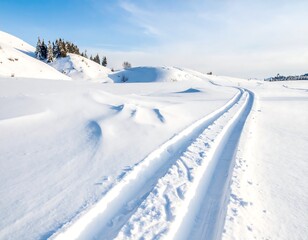 Snowy Winter Trail Through Mountains.