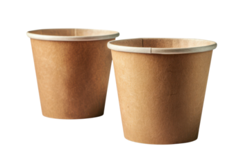 Two brown paper cups on a black backdrop. Sustainable and ecofriendly alternatives for food and drink. Minimalist product shot.