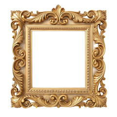 Ornate Golden Picture Frame An Elegant Decorative Element, Isolated on White