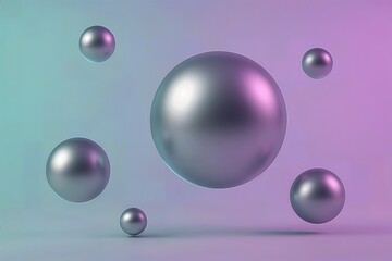 Floating Metallic Spheres on Pastel Gradient Background