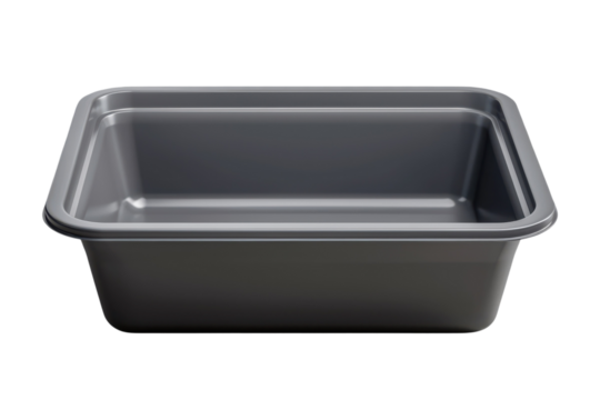 Clean, gray plastic container on a black background. Perfect for food storage, meal prep, organizing, or packaging. Minimalist and modern product photography. 200