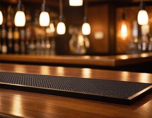 bar mat rubber lies on the bar counter with a blurred background