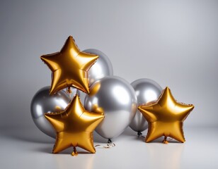 silver and gold balloons star matte on a white background