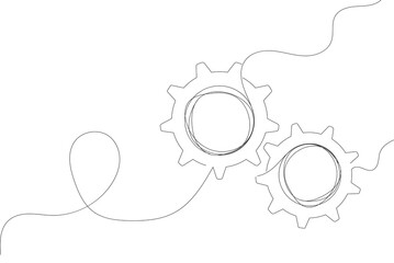 Two moving cog gears one line drawing