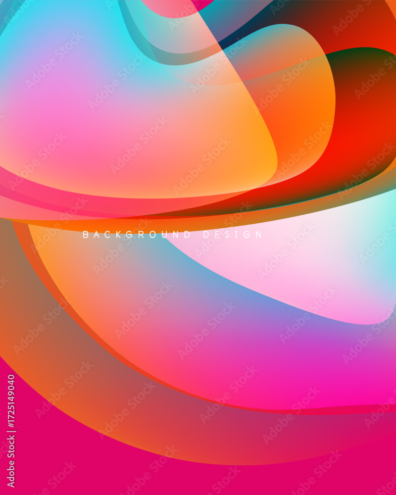 Poster abstract colorful waves overlap, creating vibrant gradients. smooth shapes blend, forming dynamic ba